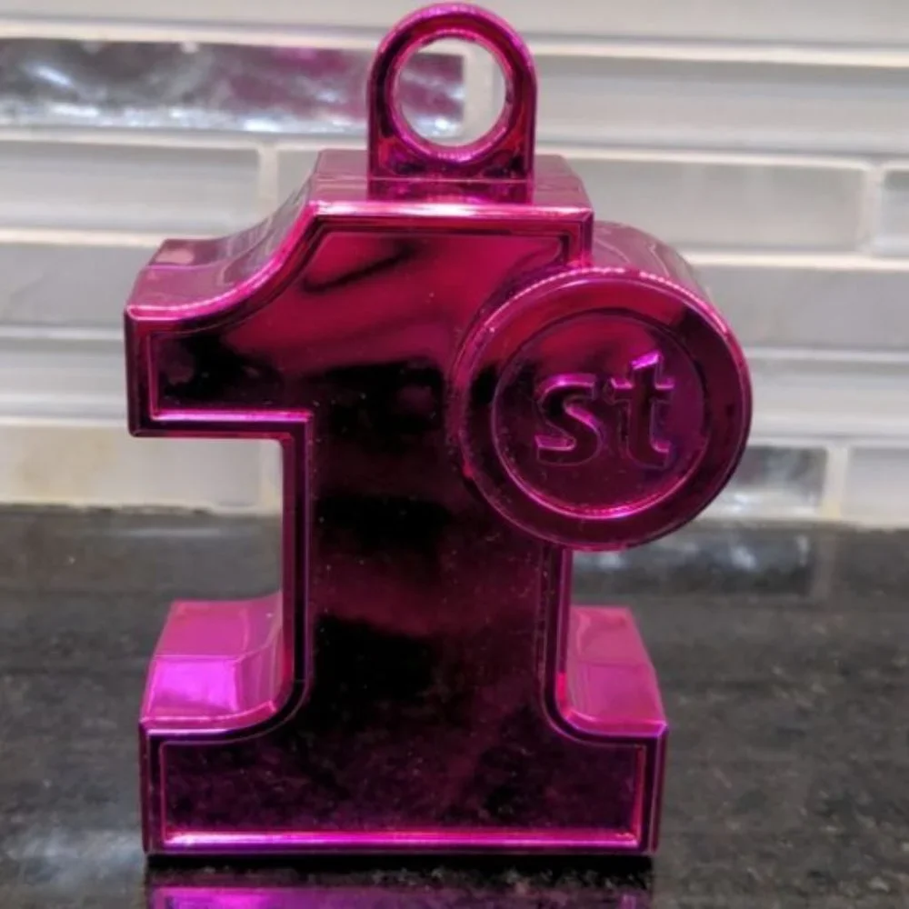 FIRST 1st 1 birthday baby balloon table weight pink party celebrate